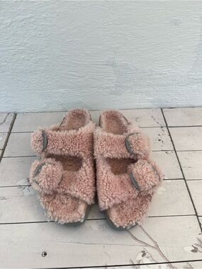 Papillio Plush Shearling Slide Sandals — Light Pink